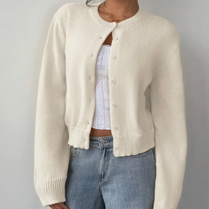 Diana | Women's Knit Cozy Cropped Button-Front Cardigan Sweaters — 1
