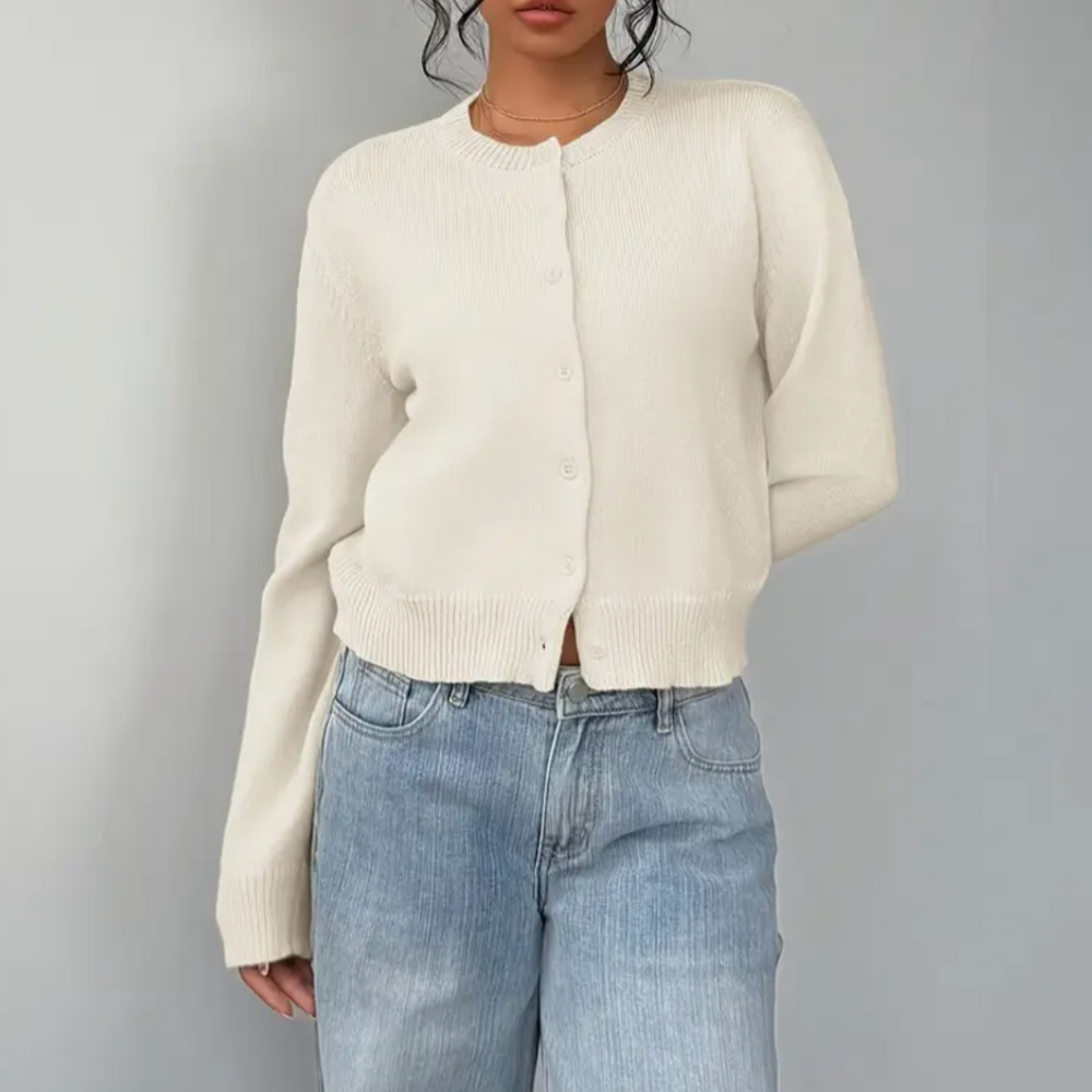 Diana | Women's Knit Cozy Cropped Button-Front Cardigan Sweaters — 2