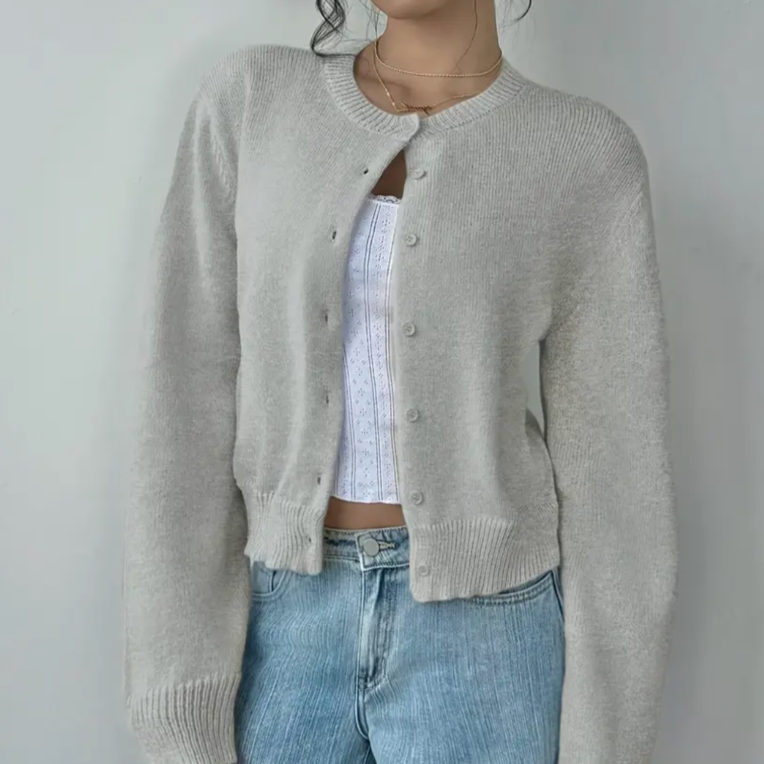 Diana | Women's Knit Cozy Cropped Button-Front Cardigan Sweaters — Grey