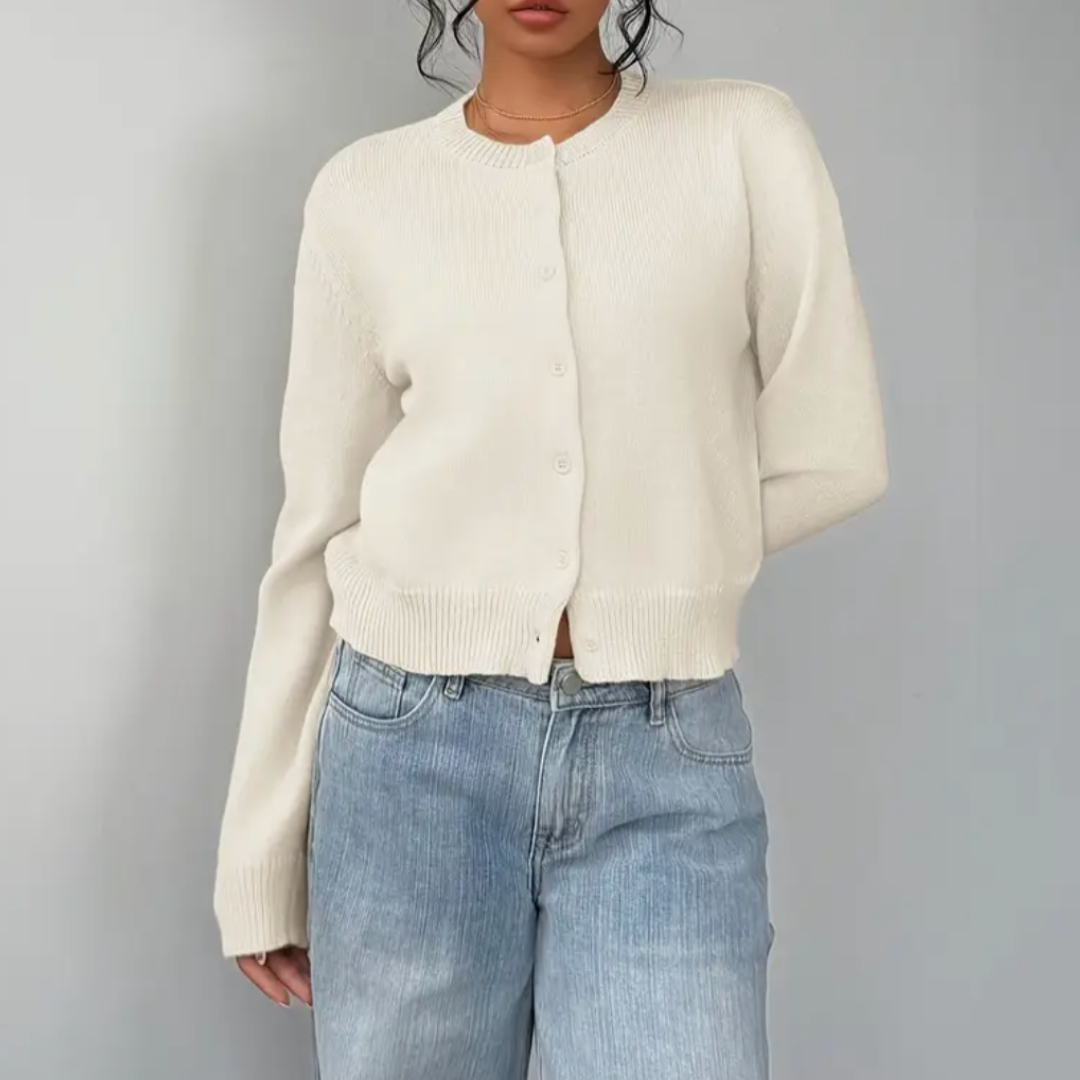 Diana | Women's Knit Cozy Cropped Button-Front Cardigan Sweaters — White