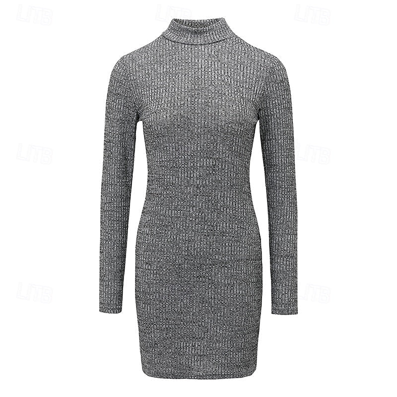 Doranonne | Women's Elegant Ribbed Turtleneck Sweater Dress — 2