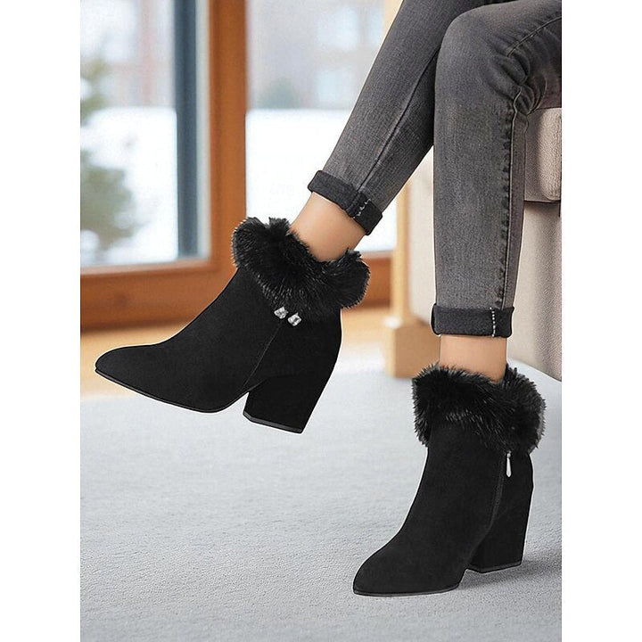 Doriara | Women's Warm And Stylish Faux Fur Trimmed Block Heel Ankle Boots — 2