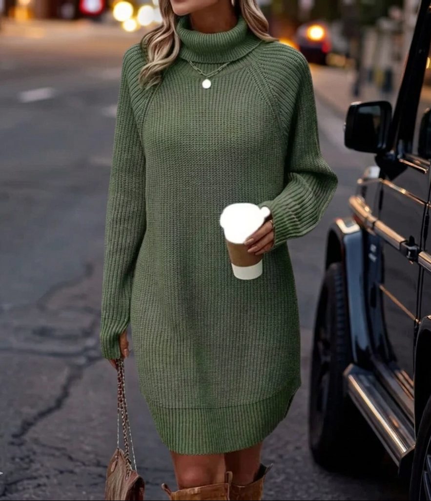 Dorienella | Women's Elegant Turtleneck Sweater Dress — Green