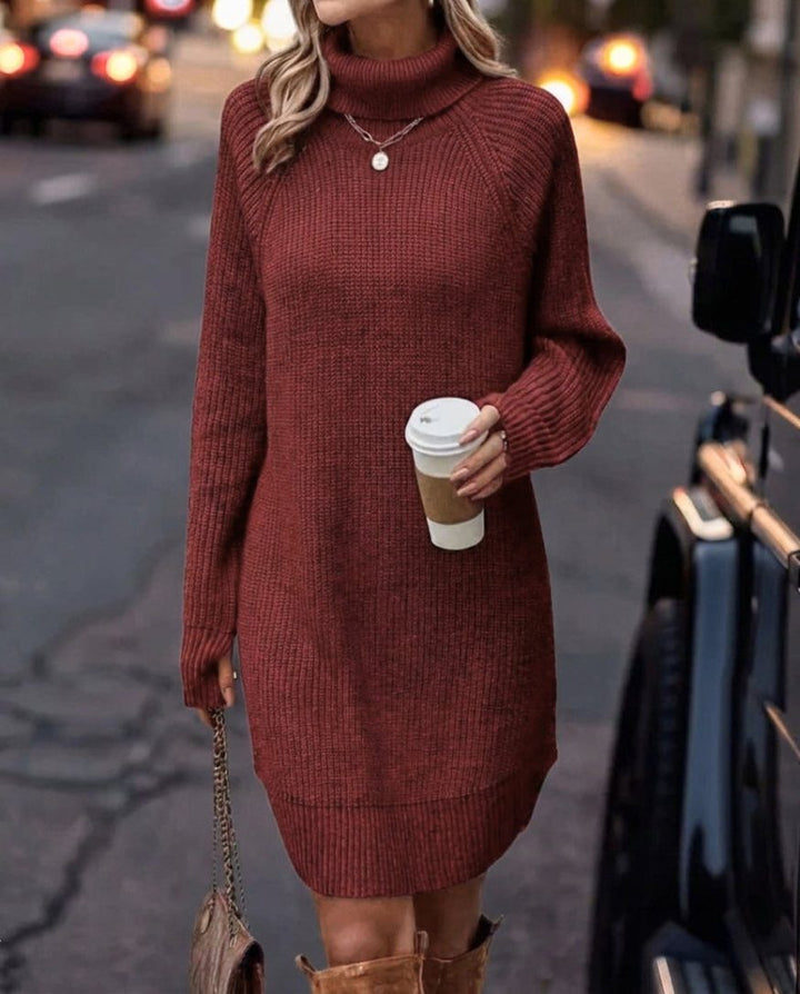 Dorienella | Women's Elegant Turtleneck Sweater Dress — Red