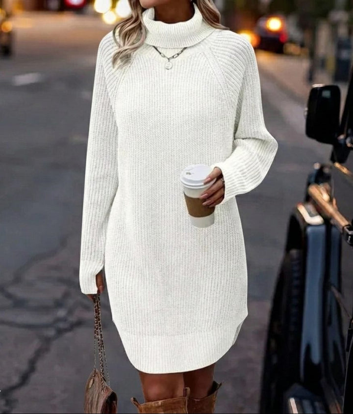 Dorienella | Women's Elegant Turtleneck Sweater Dress — White