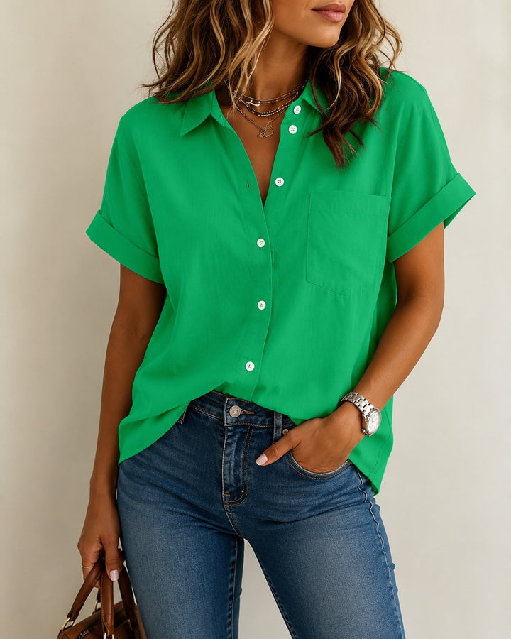 Dorienesse | Women's Casual Relaxed Button Front Blouse — Green