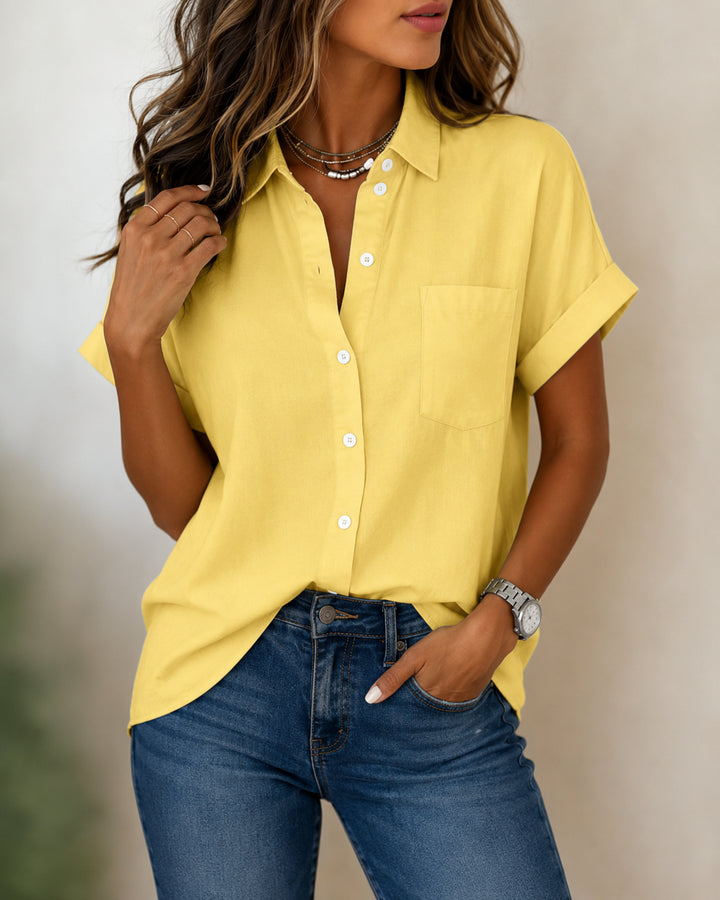 Dorienesse | Women's Casual Relaxed Button Front Blouse — Yellow