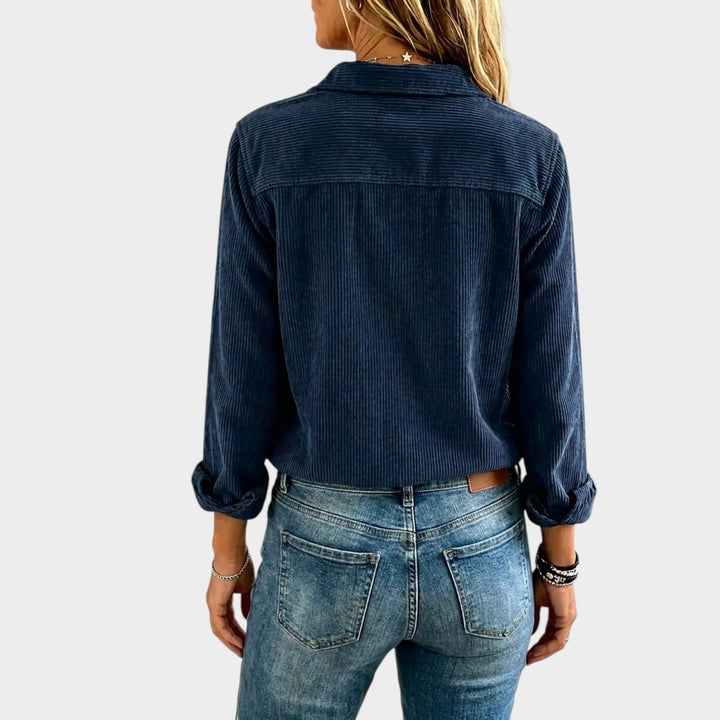 Dorienine | Women's Button-Up Casual Corduroy Shirt Button Front Flap Pockets — 2