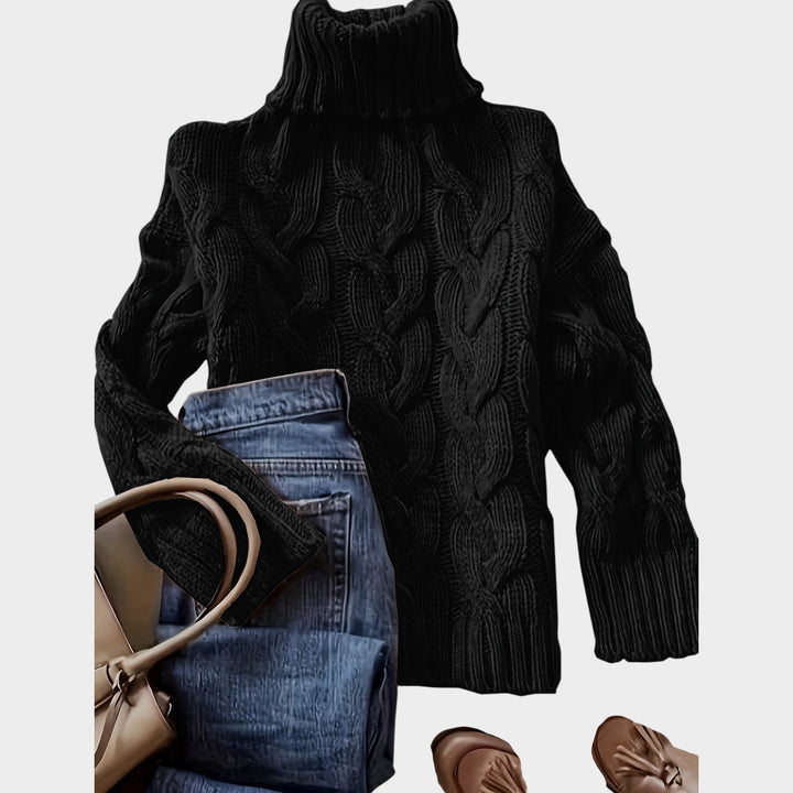 Dorilise | Women's Cozy Cable Knit Sweater Turtleneck Chunky Long Sleeve — Black