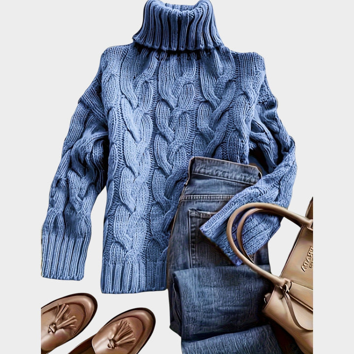 Dorilise | Women's Cozy Cable Knit Sweater Turtleneck Chunky Long Sleeve — Blue