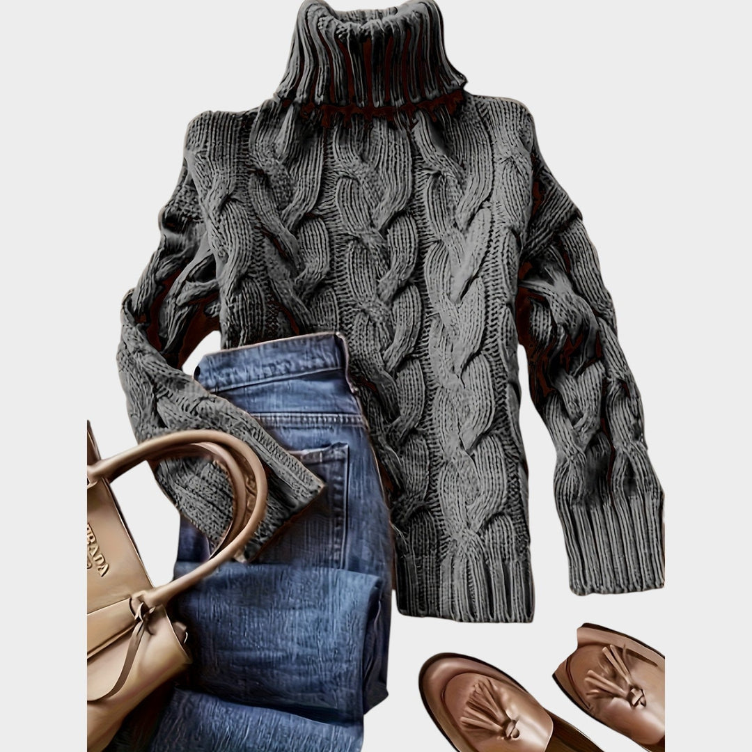Dorilise | Women's Cozy Cable Knit Sweater Turtleneck Chunky Long Sleeve — Dark Gray