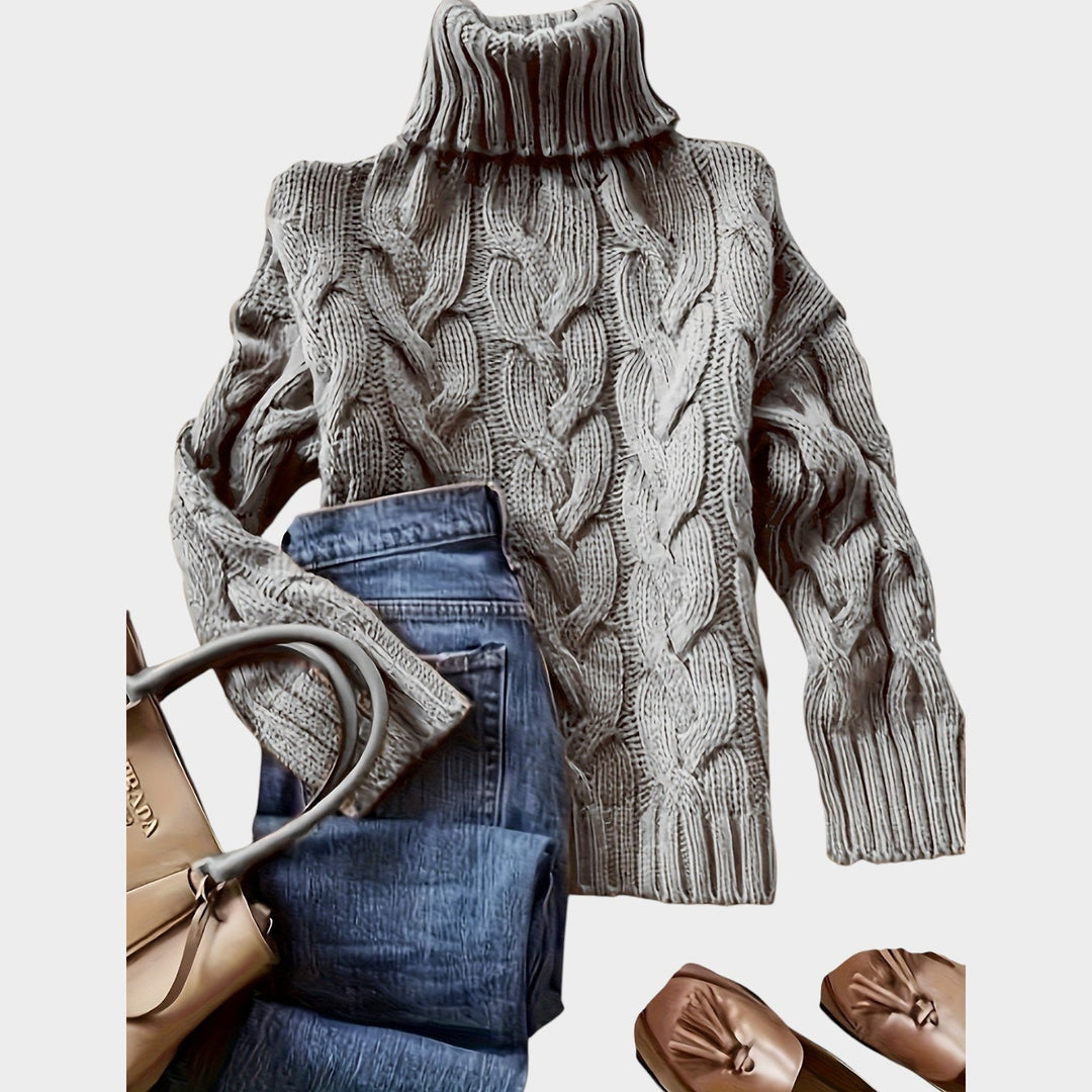 Dorilise | Women's Cozy Cable Knit Sweater Turtleneck Chunky Long Sleeve — Space Gray