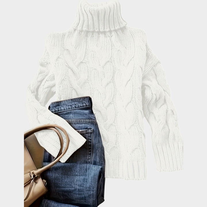 Dorilise | Women's Cozy Cable Knit Sweater Turtleneck Chunky Long Sleeve — White