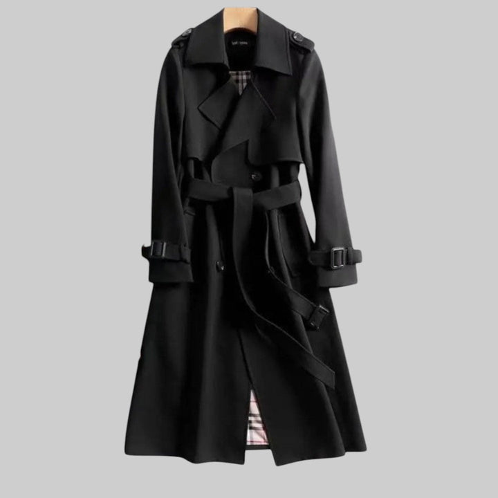 Dovelora | Women's Double Breasted Long Trench Coat — Black