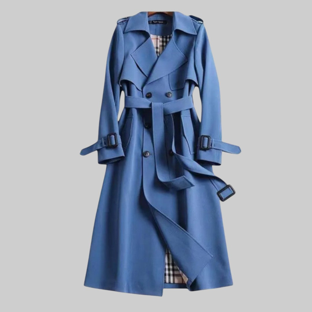 Dovelora | Women's Double Breasted Long Trench Coat — Blue