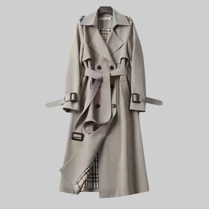 Dovelora | Women's Double Breasted Long Trench Coat — Grey