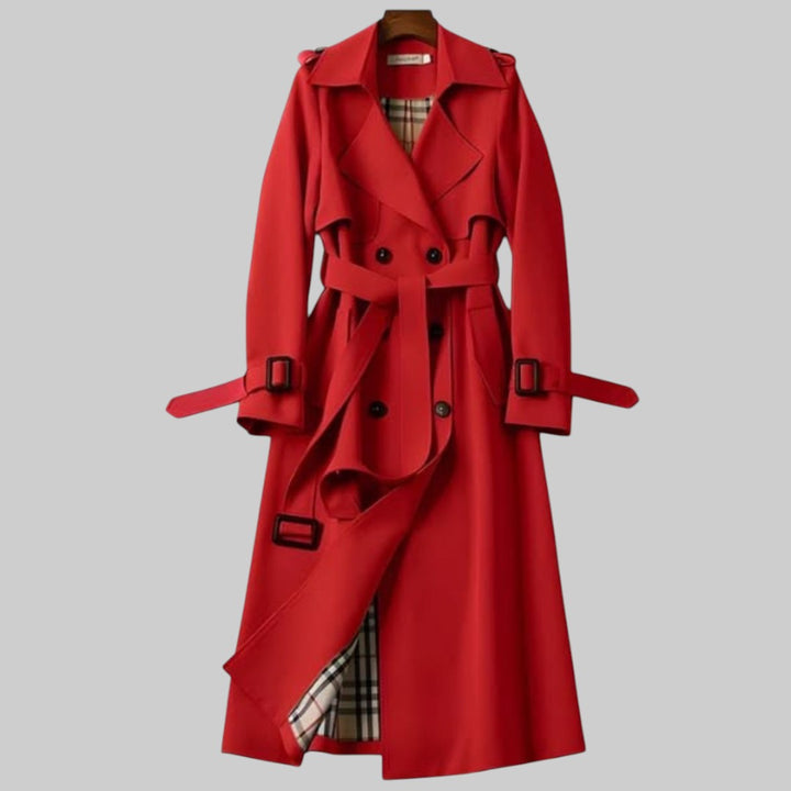 Dovelora | Women's Double Breasted Long Trench Coat — Red