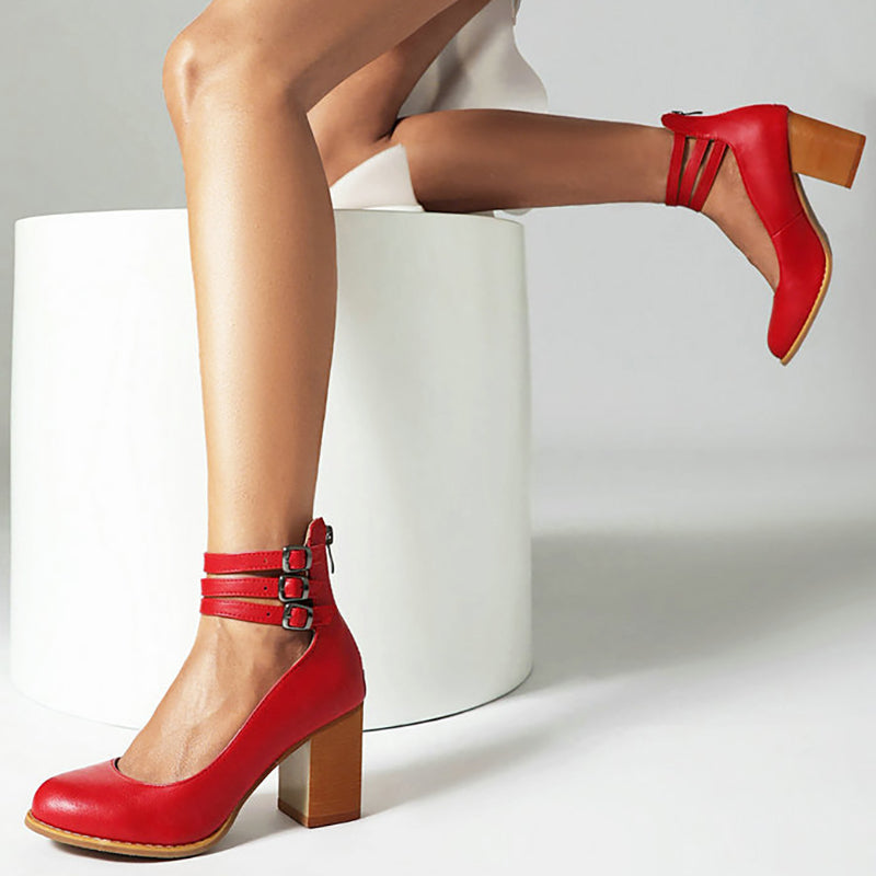 Elegant everyday sandal shown on foot with a stable block heel.