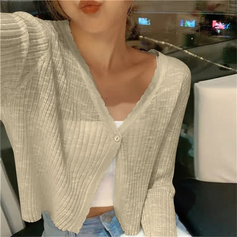 Elophine | Women's Cozy Lightweight Knit Cardigan Sweaters — Beige