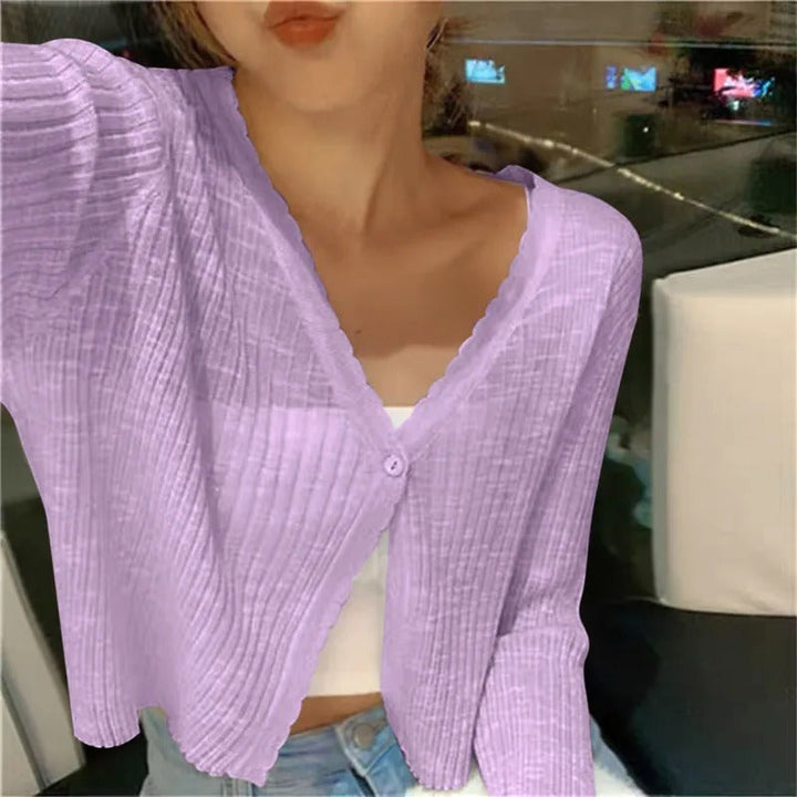 Elophine | Women's Cozy Lightweight Knit Cardigan Sweaters — Purple