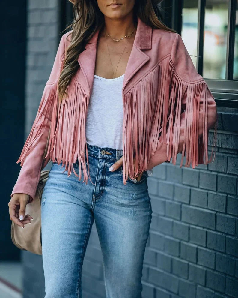 Elowiel | Women's Fringe Jacket — Pink