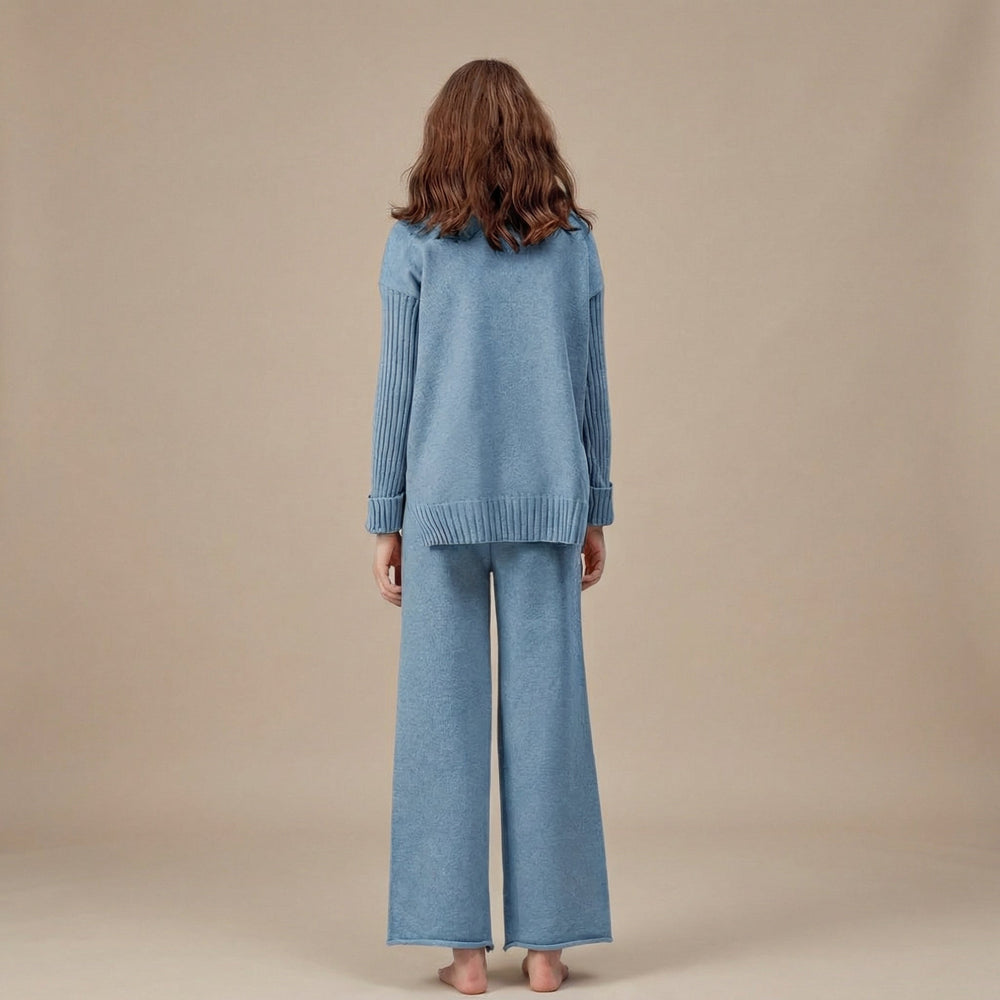 Elowsia | Women's Cozy Knit Lounge Set – Turtleneck & Wide-Leg Trousers — 2