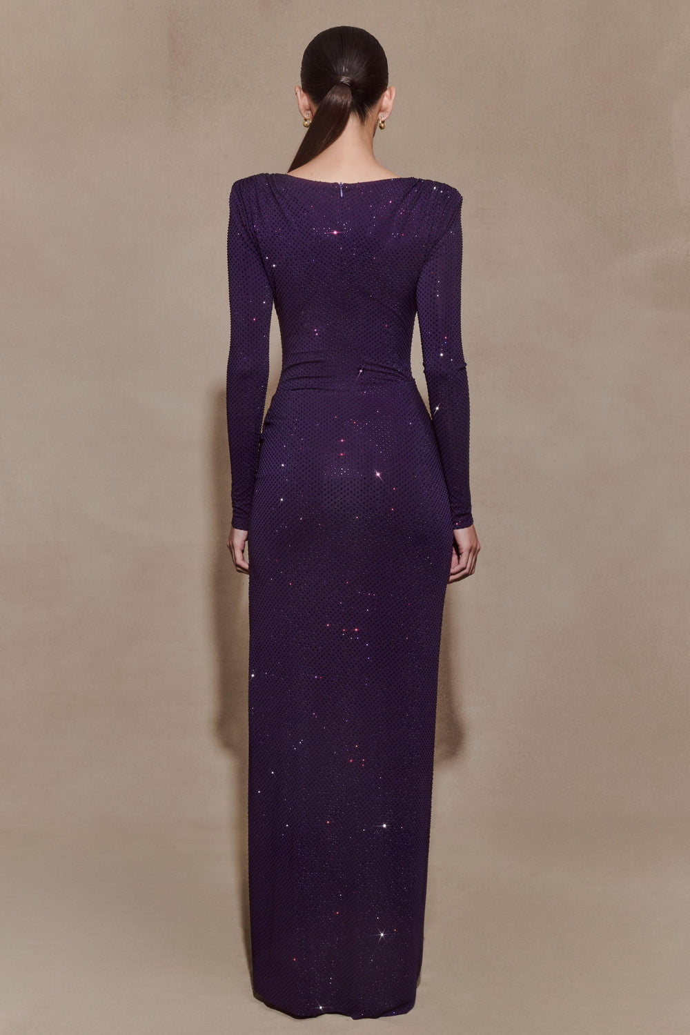 Emelineessa — Rhinestone Long Sleeve Slit Maxi