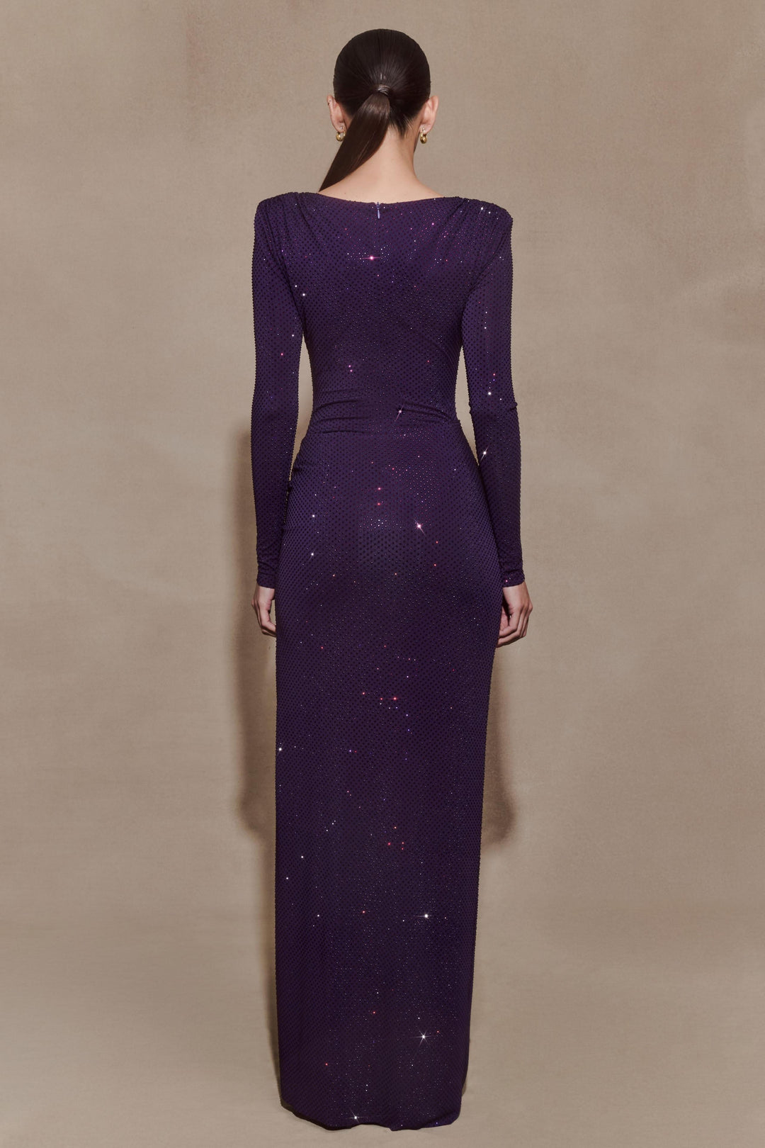Emelineessa — Rhinestone Long Sleeve Slit Maxi