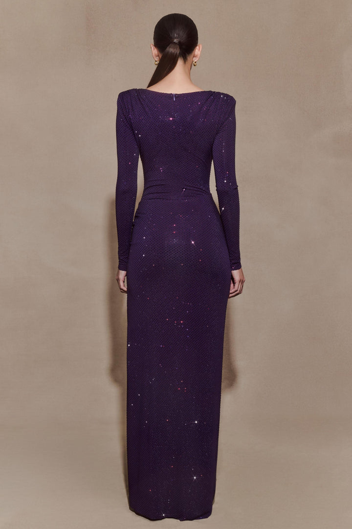 Emelineessa — Rhinestone Long Sleeve Slit Maxi