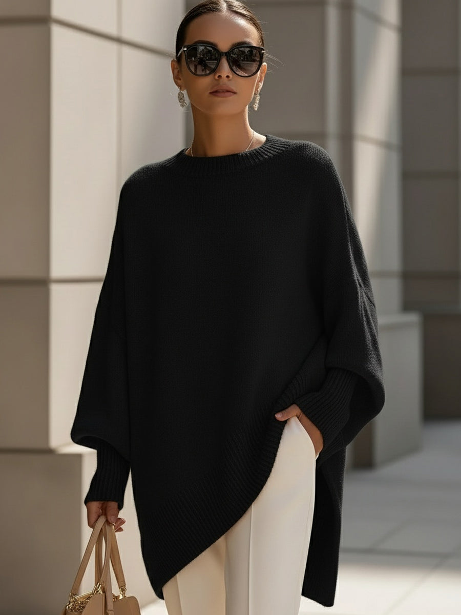 Emelineetta | Women's Knit Cozy Sophisticated Wool Blend Sweater — Black