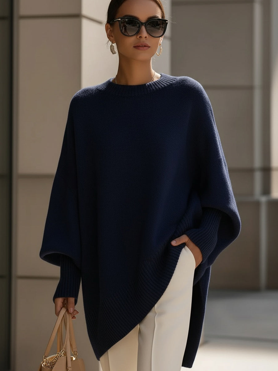 Emelineetta | Women's Knit Cozy Sophisticated Wool Blend Sweater — Navy Blue