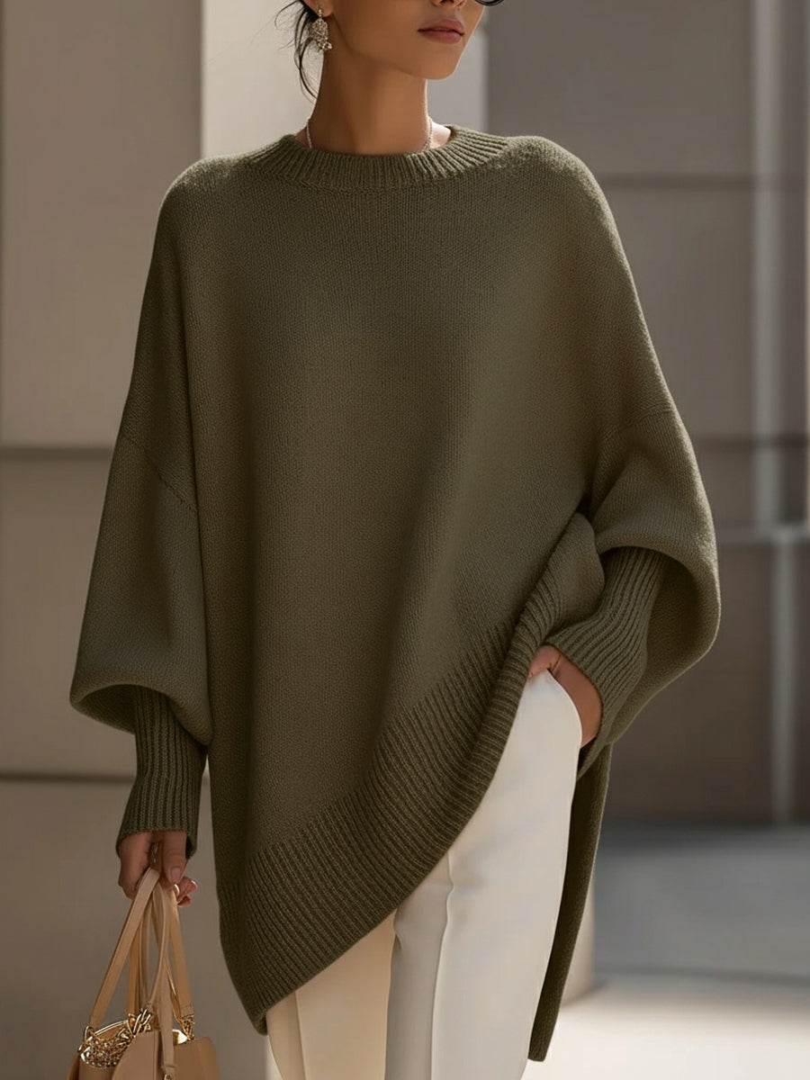 Emelineetta | Women's Knit Cozy Sophisticated Wool Blend Sweater — Olive Green