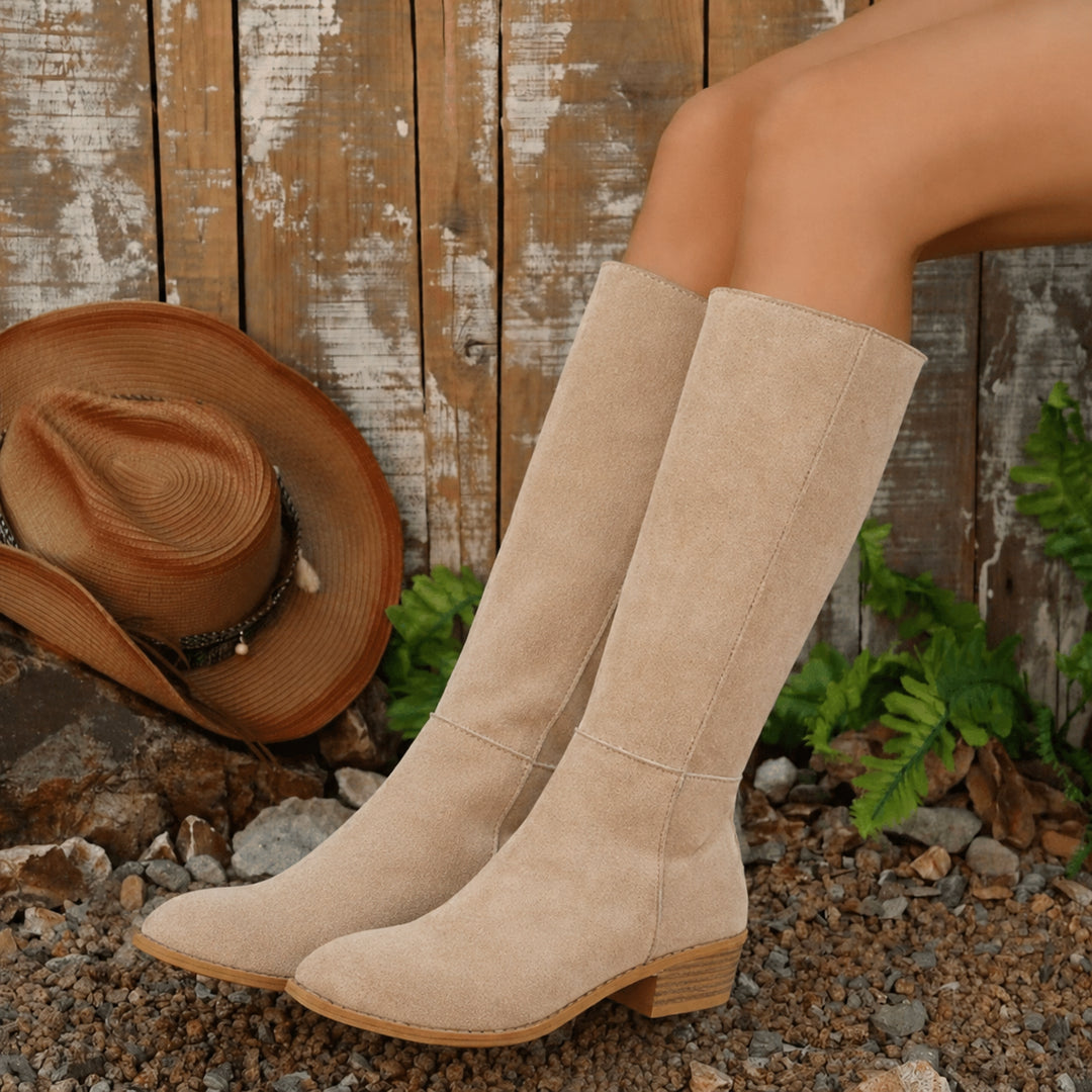 Emmelelle | Women's Wide Calf Knee High Boots — Beige
