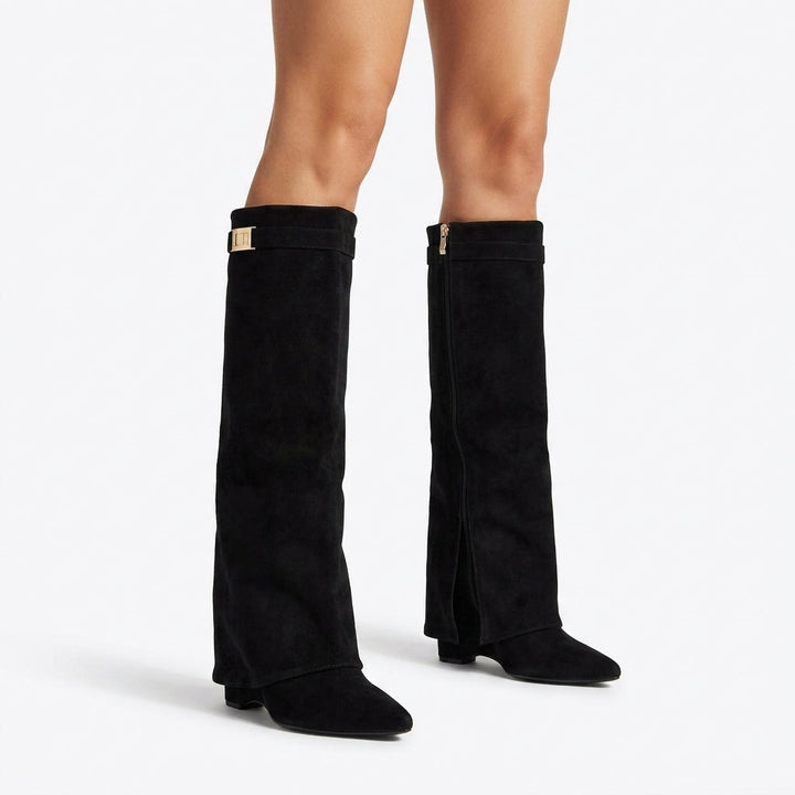 Emmeleth | Women's Fold Over Knee High Boots — 1