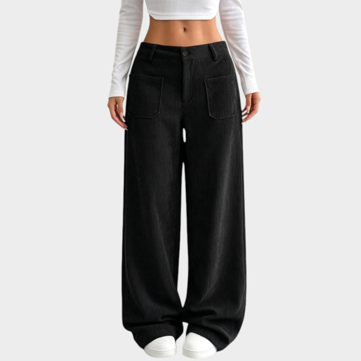 Emmeletta | Women's Tailored Corduroy Pants Wide Leg Comfortable Fit — Black