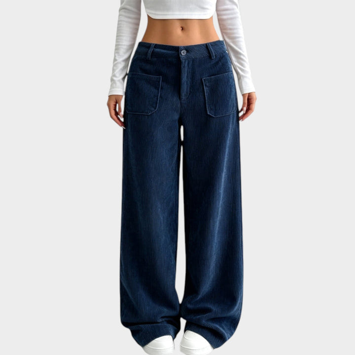 Emmeletta | Women's Tailored Corduroy Pants Wide Leg Comfortable Fit — Blue