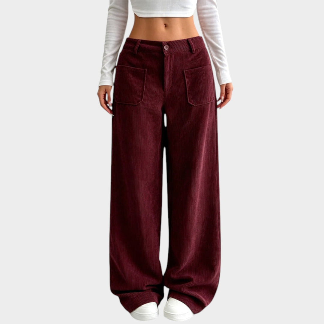 Emmeletta | Women's Tailored Corduroy Pants Wide Leg Comfortable Fit — Burgundy
