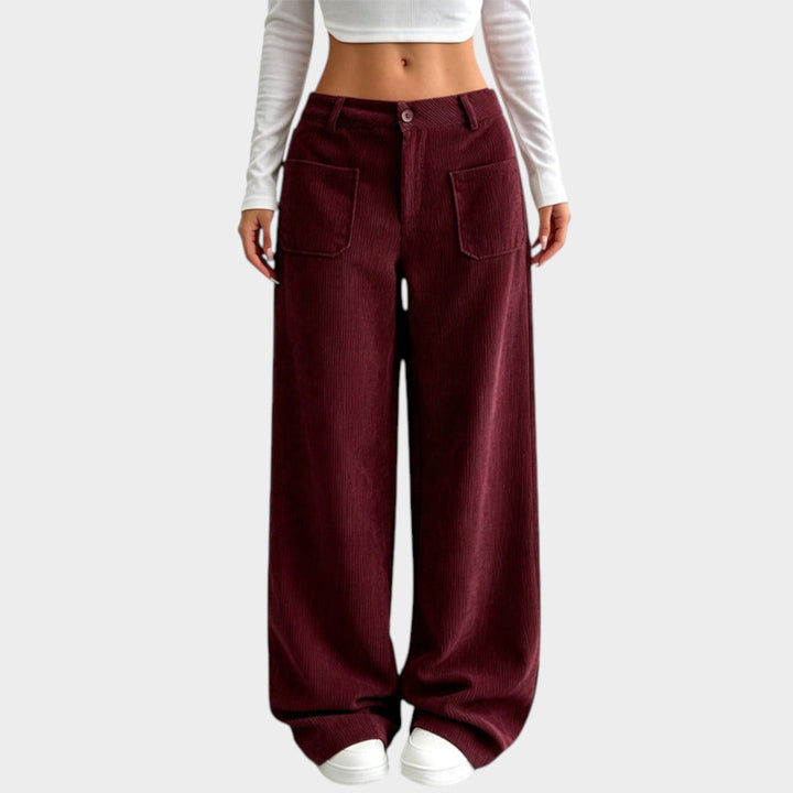 Emmeletta | Women's Tailored Corduroy Pants Wide Leg Comfortable Fit — Burgundy