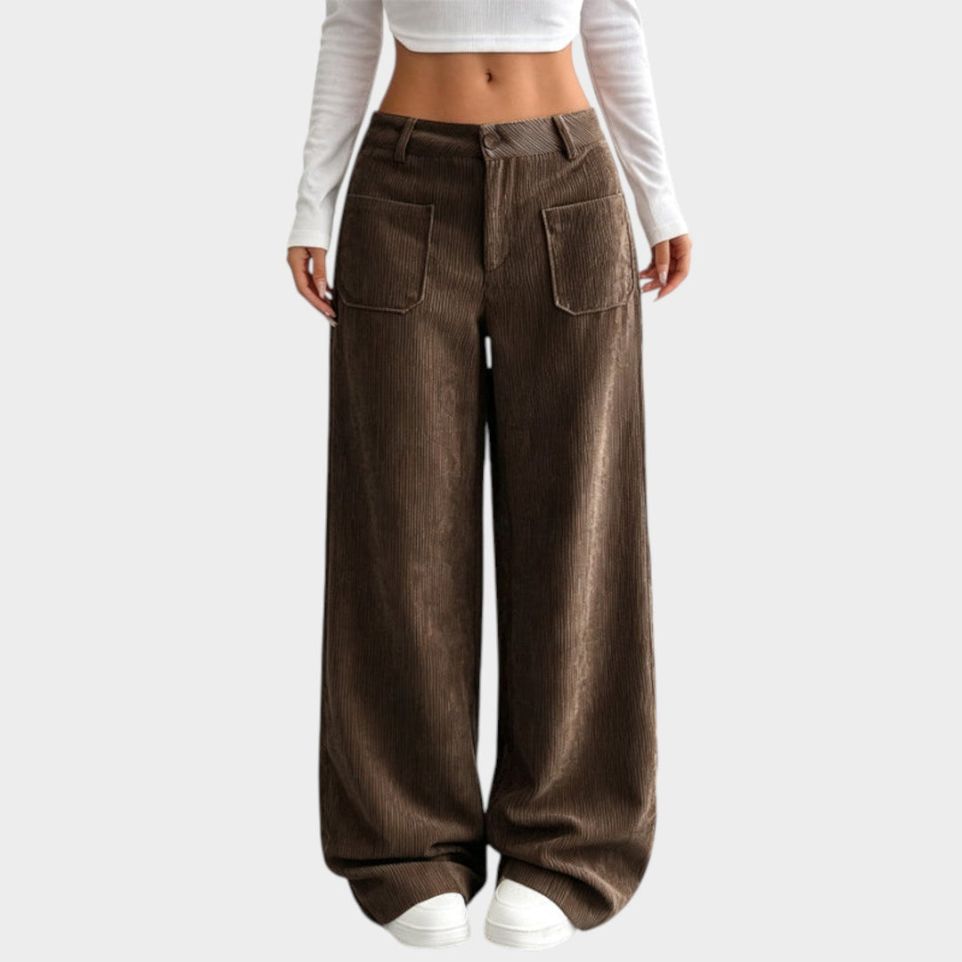 Emmeletta | Women's Tailored Corduroy Pants Wide Leg Comfortable Fit — Coffee