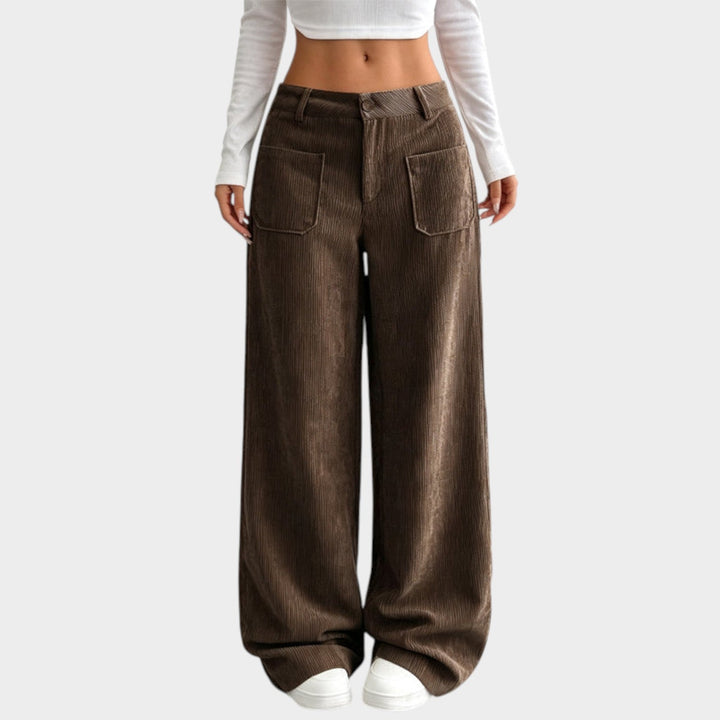 Emmeletta | Women's Tailored Corduroy Pants Wide Leg Comfortable Fit — Coffee