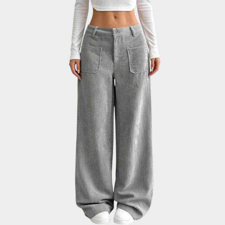 Emmeletta | Women's Tailored Corduroy Pants Wide Leg Comfortable Fit — Gray