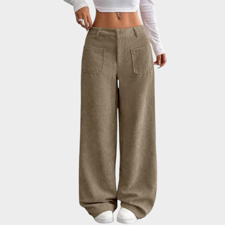 Emmeletta | Women's Tailored Corduroy Pants Wide Leg Comfortable Fit — Khaki