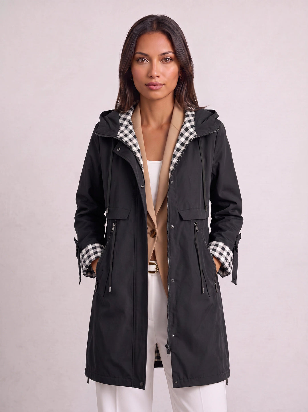 Emmelique | Women's Hooded Longline Parka – Lightweight Zip Up Jacket Casual Outdoor Trench Coat — Black