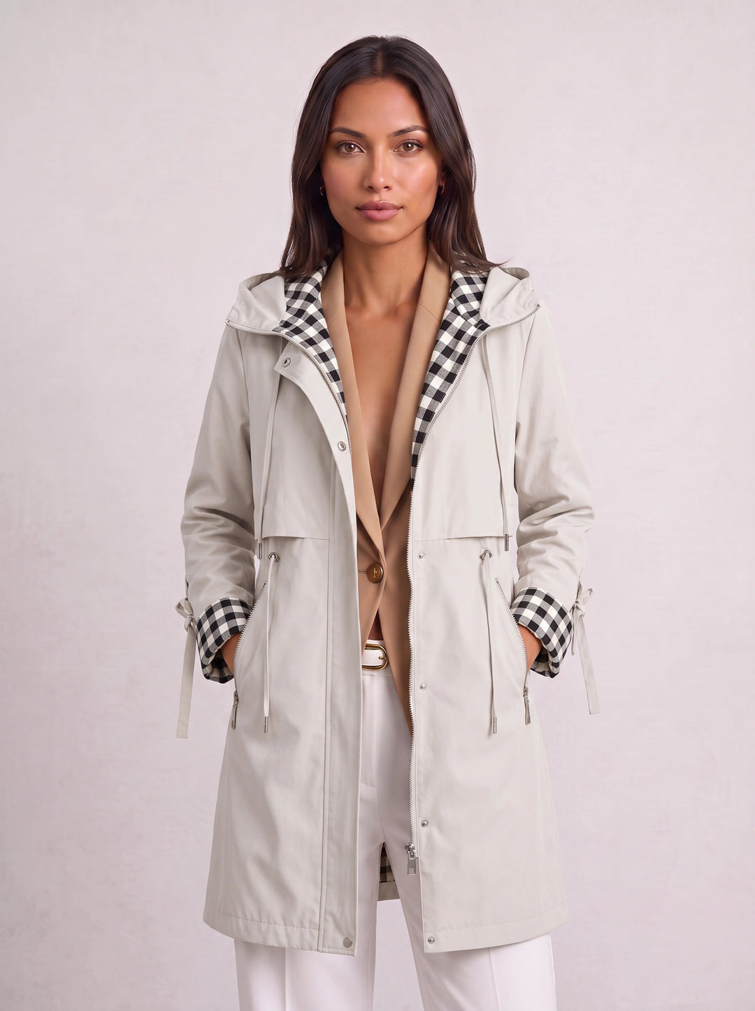 Emmelique | Women's Hooded Longline Parka – Lightweight Zip Up Jacket Casual Outdoor Trench Coat — Cream