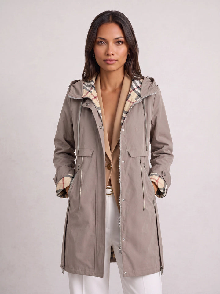 Emmelique | Women's Hooded Longline Parka – Lightweight Zip Up Jacket Casual Outdoor Trench Coat — Khaki