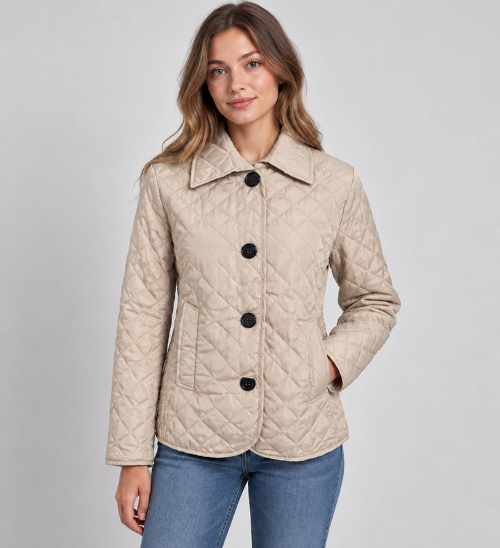 Emmelissa | Women's Quilted Button-Up Jacket Lightweight Transitional Wear — Beige