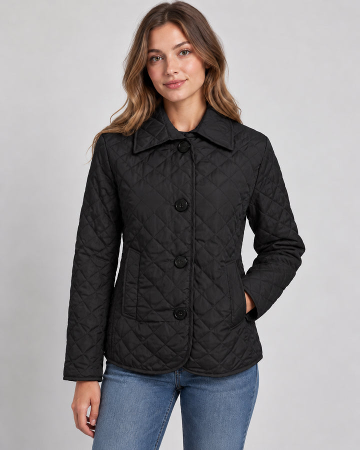 Emmelissa | Women's Quilted Button-Up Jacket Lightweight Transitional Wear — Black