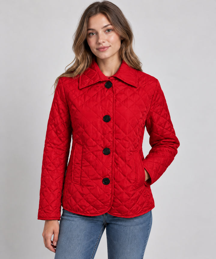 Emmelissa | Women's Quilted Button-Up Jacket Lightweight Transitional Wear — Red