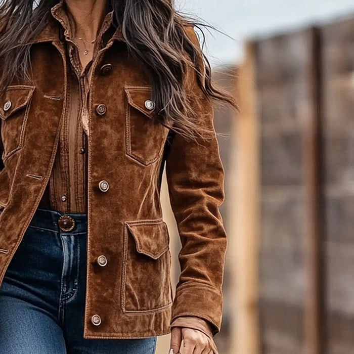 Emmelonne | Women's Western Button-Front Suede Jacket — 2