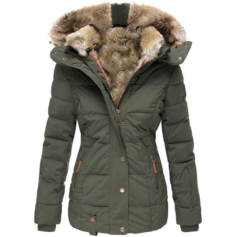 Esmebelle | Women's Casual Stretch warm Coat with Fur Lining Tops — Green